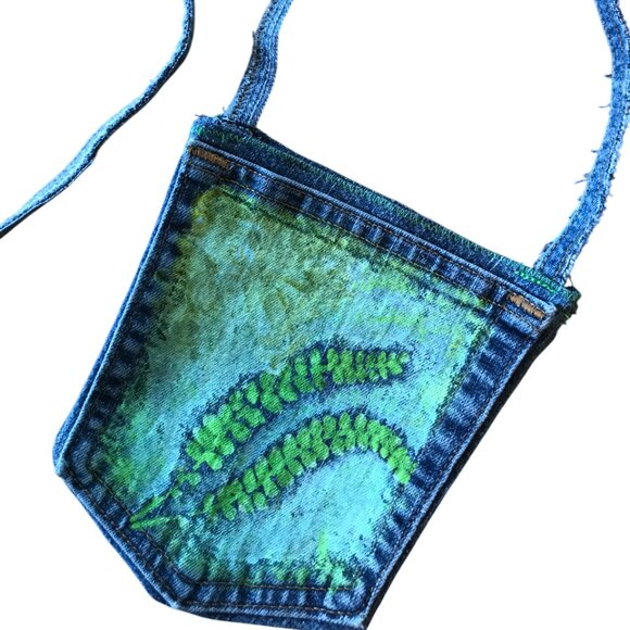 Crossbody Mini Jean Pocket Purse: Handmade Over Shoulder Floral Cell Phone Bag - Picture 9 of 10